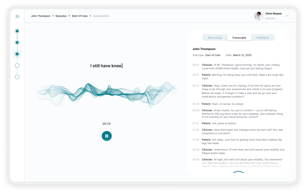 Home health assessment interface